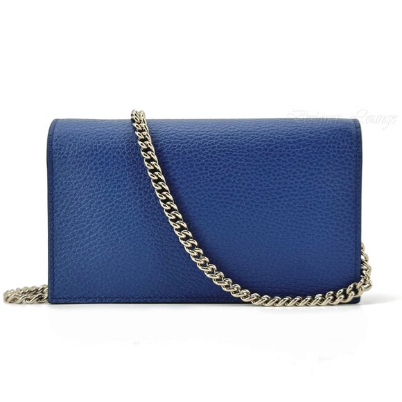 SOLD! NEW GUCCI Interlocking GG Blue Leather Crossbody Wallet On Chain Bag - Picture 6 of 15